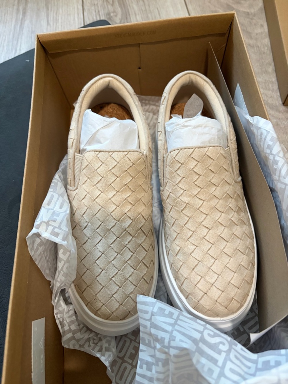 Steve Madden Beige Woven Slip-On Loafers